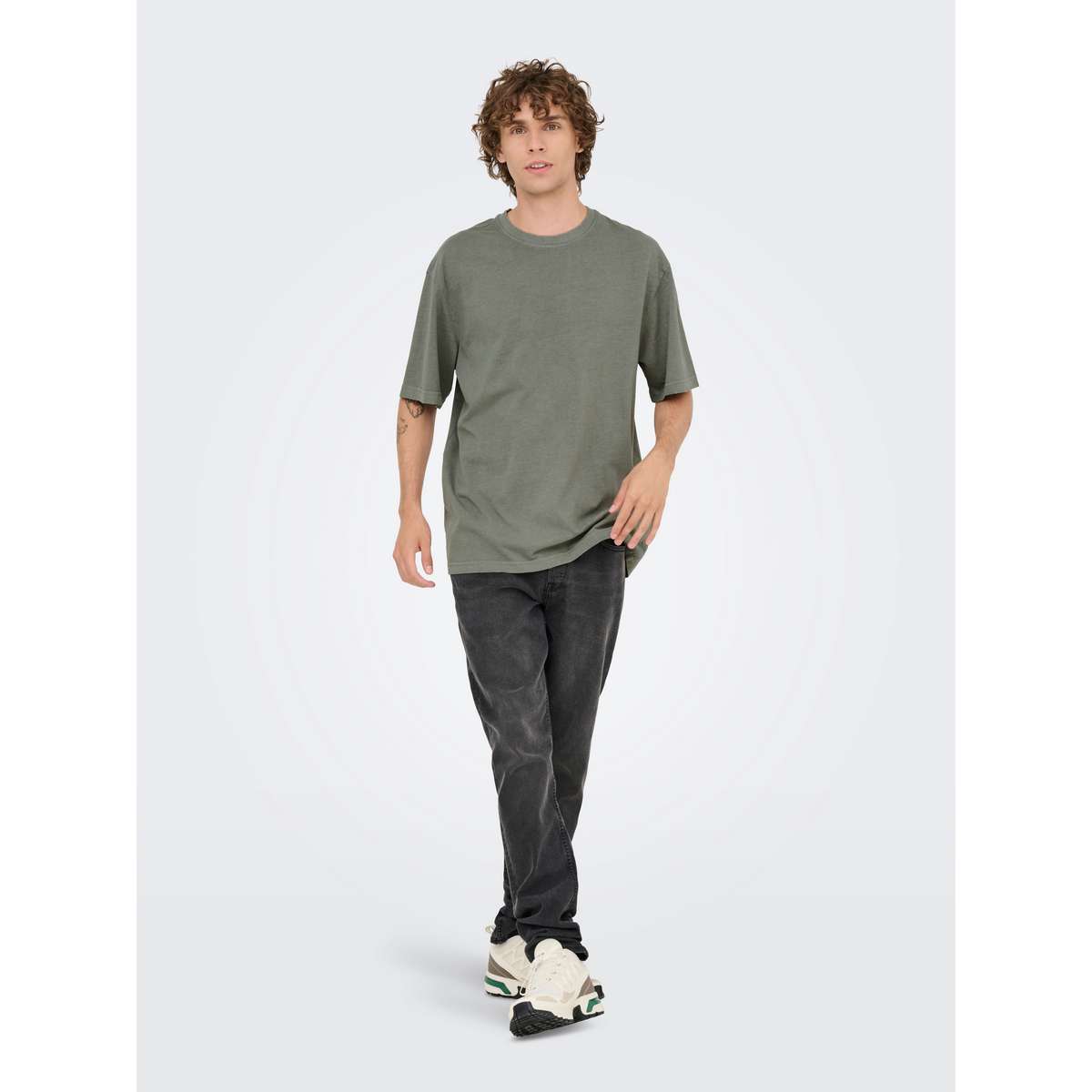 ONLY & SONS MEN΄S RELAXED FIT COTTON DISTRESS T-SHIRT CASTOR GREY